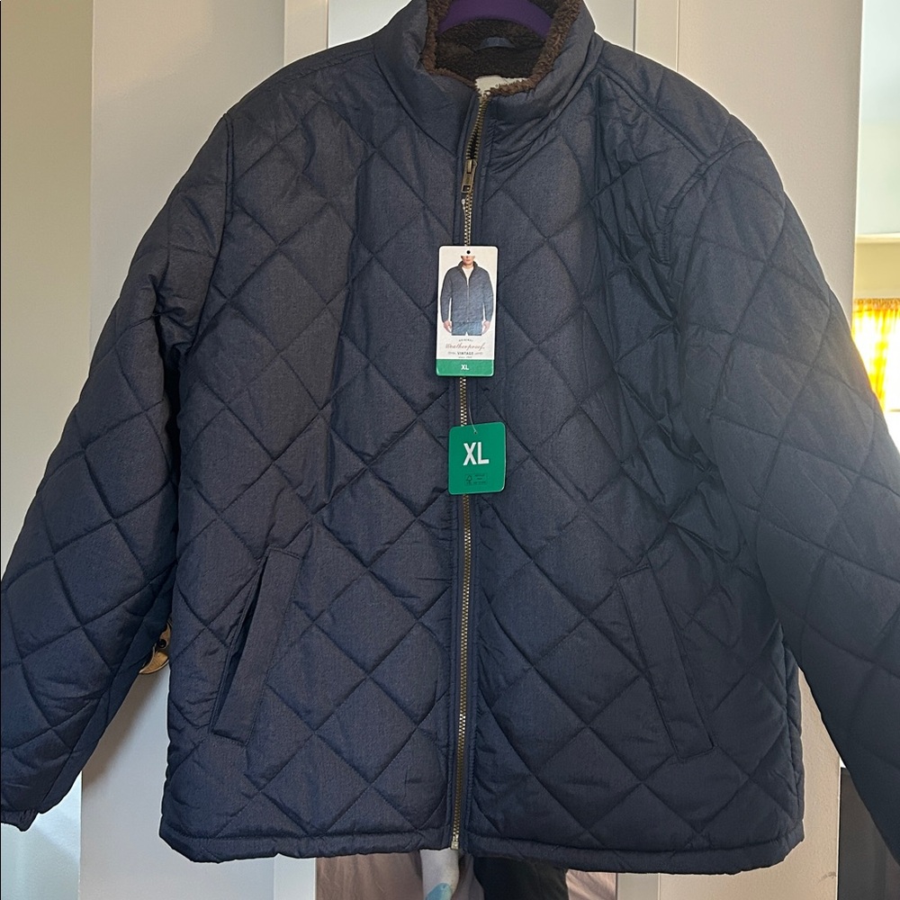 NWT Original Weatherproof Vintage Blue Jacket with Brown Lining - XL